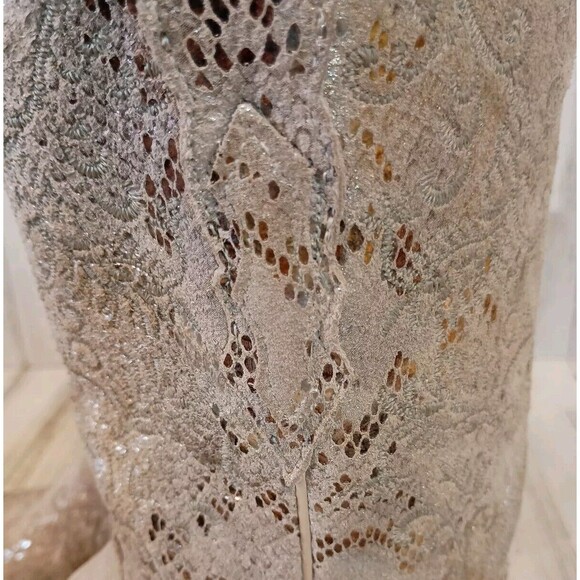 Lucchese Size 7 B Suede Gold Stone Python Print Boots Western Cowboy Snip Toe - Picture 10 of 16